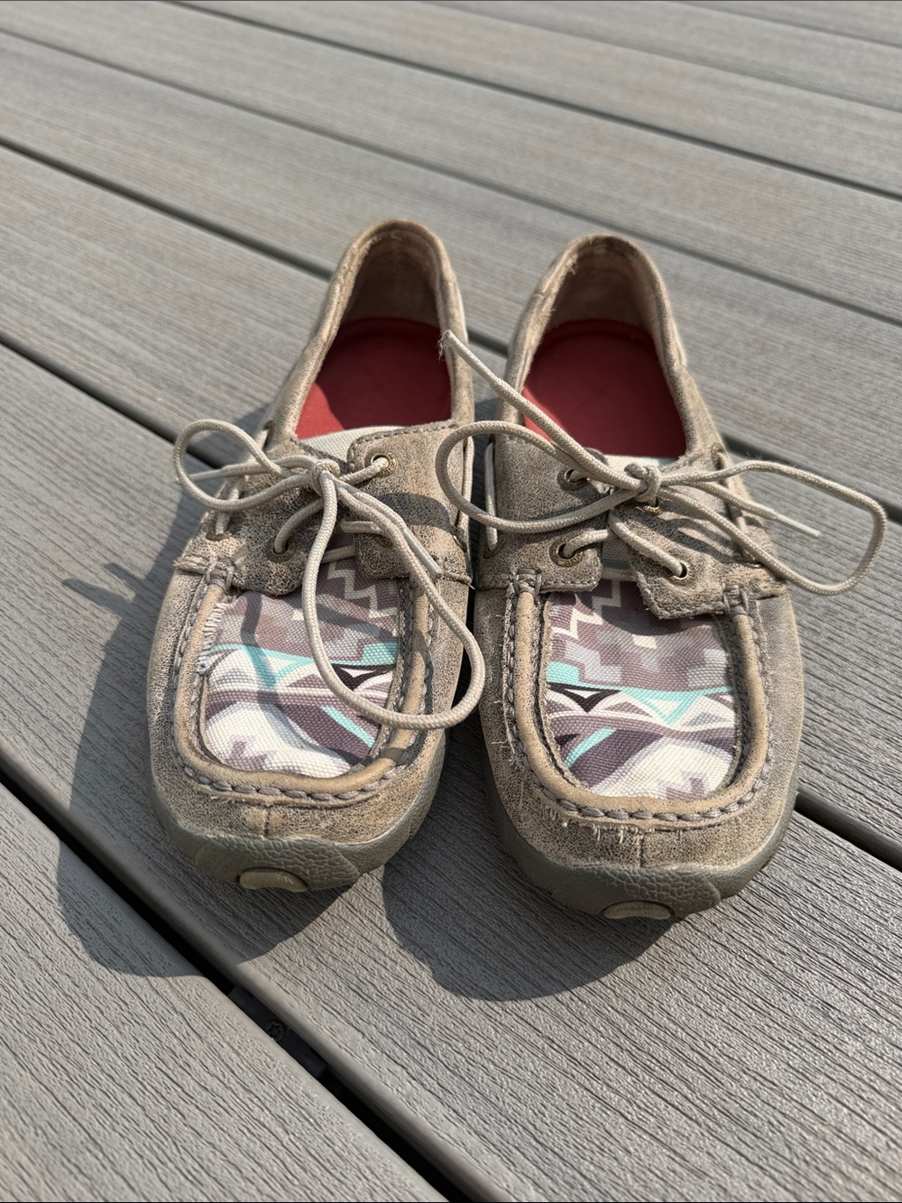 Twisted X gray  Suede Boat Shoes with Patterned Inset